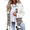 Autumn and Winter Women's Jeans Jackets, Denim Jacket Long Sleeved Checkered Button Down Shirt Jacket Top and Valve Pocket