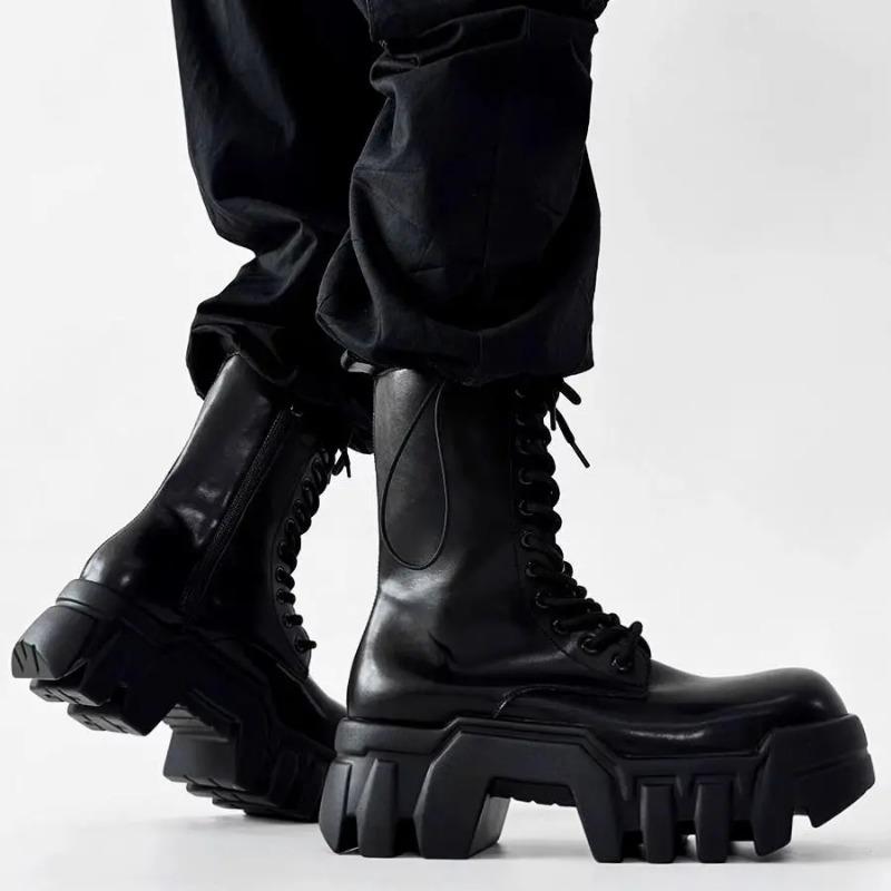 Fashion 2025 High Top Men's and Women's Platform Tank Long Tube Tide Big Head Inner Heightening Locomotive Bulldozer Boots