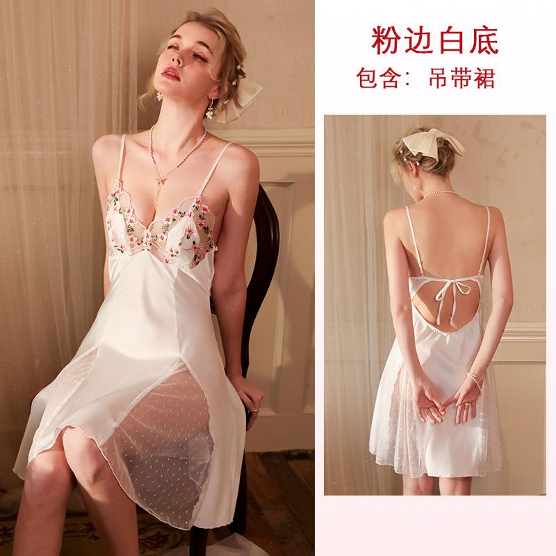 Multi-Style Pure Desire Lace Nightgown V Mesh Patchwork Satin Skin-Friendly Cami Loungewear Versatile Seductive Sleepwear with Diverse Style Options