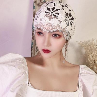 Vintage Dantelalı Kenar Oyuklu Nefes Alabilir Her Mevsim Çok Yönlü Zarif Pamuk İpliği Türban El Örgüsü Tığ İşi Şapka