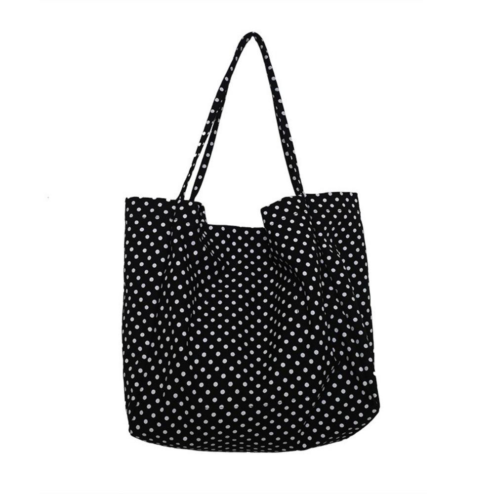 Large Capacity Large-capacity Tote Bag Canvas Vintage Shoulder Bag Polka Dot Handbag Underarm Bag чёрный