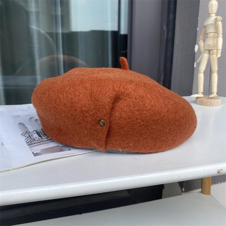 Autumn and Winter Woolen Hat Female Literary Copper Buckle Painter Hat Thickened Bud Hat