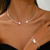 Fashion Rhinestone Heart Collar Choker Necklace Bracelets Set for Women Vintage Simple Sparking Jewelry Sets Party Wedding Gifts