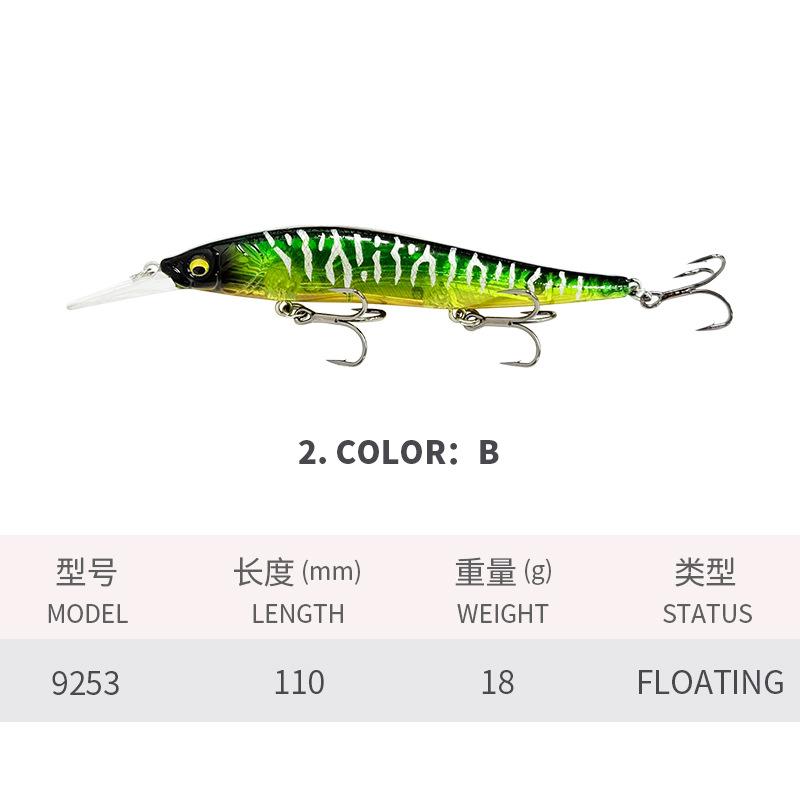 18g 11cm/4.3in 12 Colors Floating Minnow Lure with Barbed Treble Hooks#6 Long Casting Minnows Sea Fishing Minnow Fishing Lure