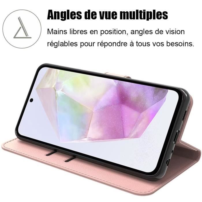Coque de protection - BOOLING - Samsung Galaxy A35 5G - Cuir PU et TPU - Rose - Antichoc
