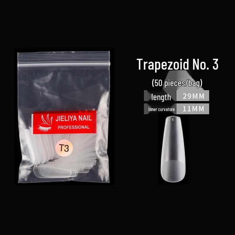 Jieliya Transparent Frosted Base Ultra-Thin Nail Stickers for Manicure Trapezoid Shape No. 3 (50 pcs) - [Replacement]