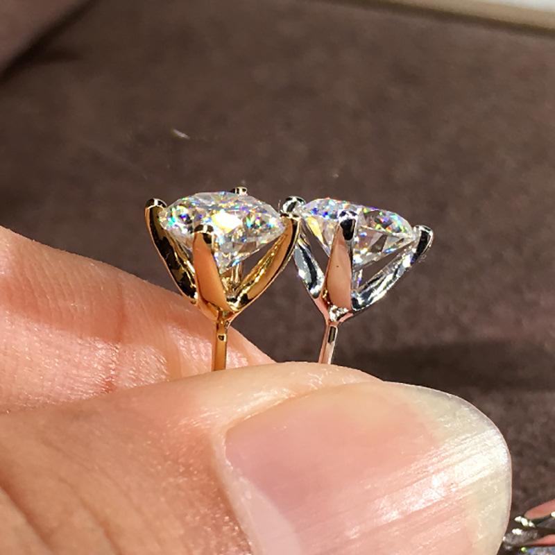 Classic Female Earrings  Sterling Silver 8mm Claw Inlay White Zircon Earrings for Women Xmas Gift Pendientes Oorbellen Bijoux