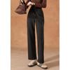 Kebell Women's Black High-Waist Straight Wide-Leg Drawstring Casual Pants
