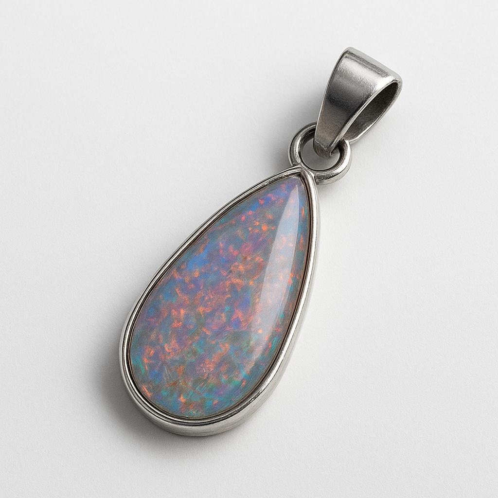 Natural Opal Pendant 925 Sterling Silver 16.45 ct Fire Pear October Birthstone for Gem Collections