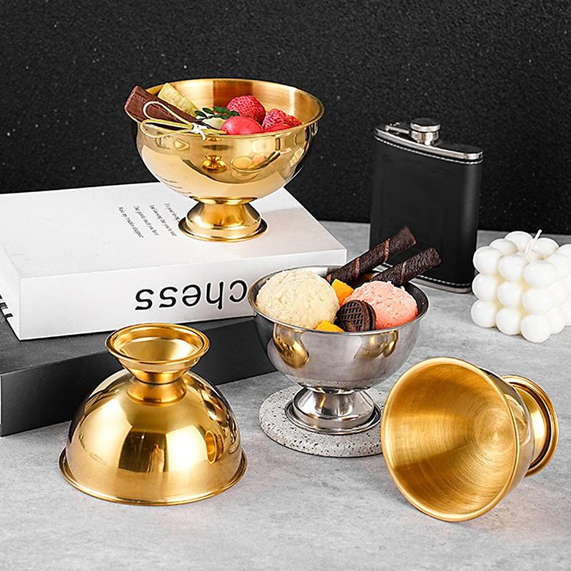 Salad Cup Safe Stainless Steel Ice Cream Cup Gold Silver Dessert Bowl With Ice Cream Spoon Accessories Household Kitchen Tools