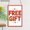 2D Flat, 1pc "FREE GIFT" Aluminium Metal Wall Decor Sign - 8"x12" Vintage Red & White Decor, Retro Star Accent Wall Art, Perfect for Store, Shop