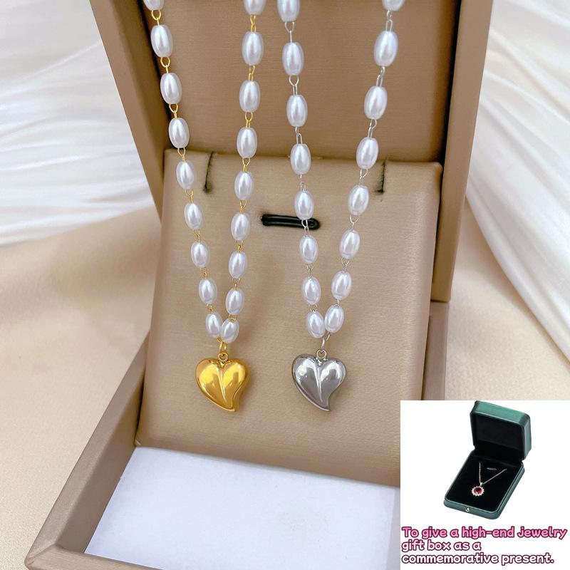 

[Whole body] Pearl love personality minimalist stove real gold necklace female ins Internet celebrity collarbone chain