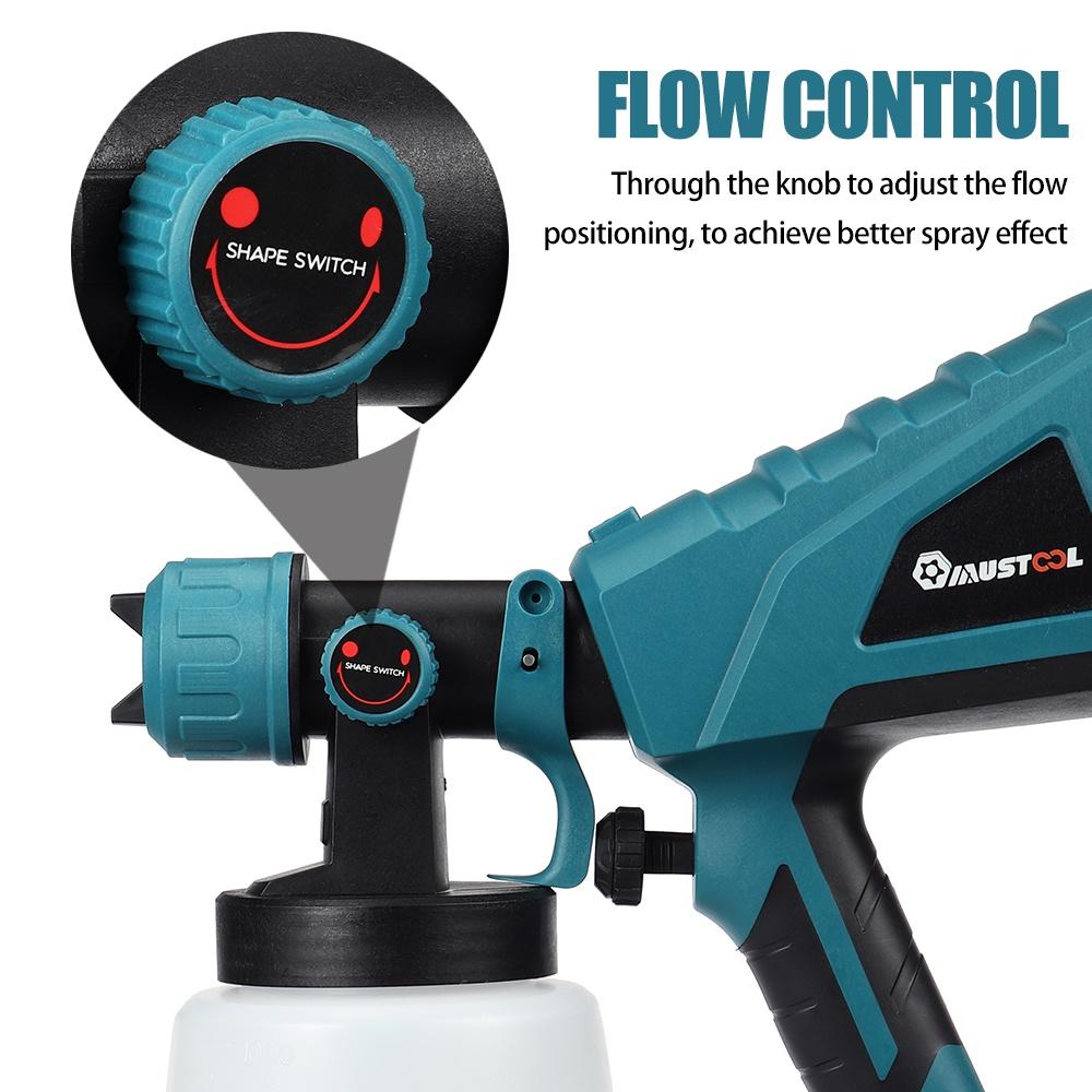 Pistol electric de pulverizare 1500W 88VF cu 3 duze Dimensiune 1000ml Pulverizator electric de uz casnic pentru vopsea Aerograf cu control al debitului pentru baterie de 18V