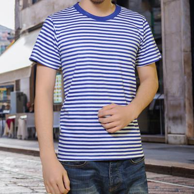 Men Summer T-shirt Striped Print Round Neck Contrast Color Short Sleeves Mid Length Daily Wear Casual Comfortable Pullover Men Top Men Clothes