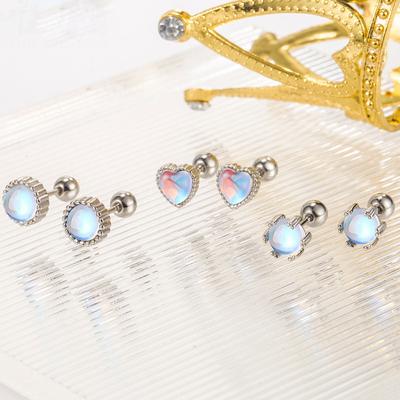 Silver 925 Moonstone Crystals Heart Round Stud Earrings For Women Luxury Designer Jewelry Accessories