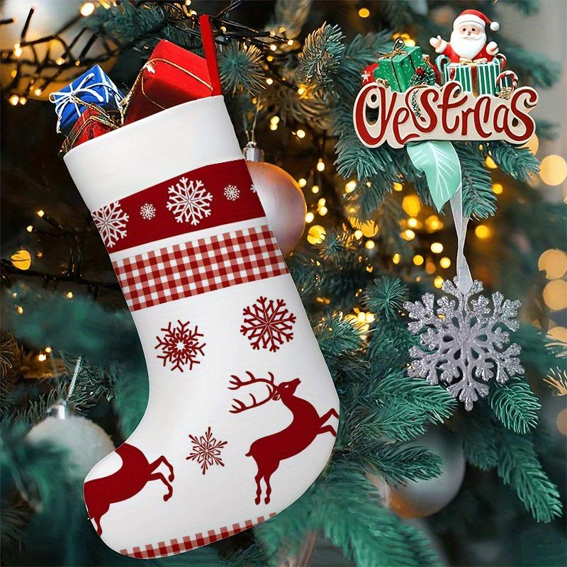 Christmas decoration fireplace hanging stocking1/s Vintage Plaid Snowflake Deer Christmas Stocking - Suitable