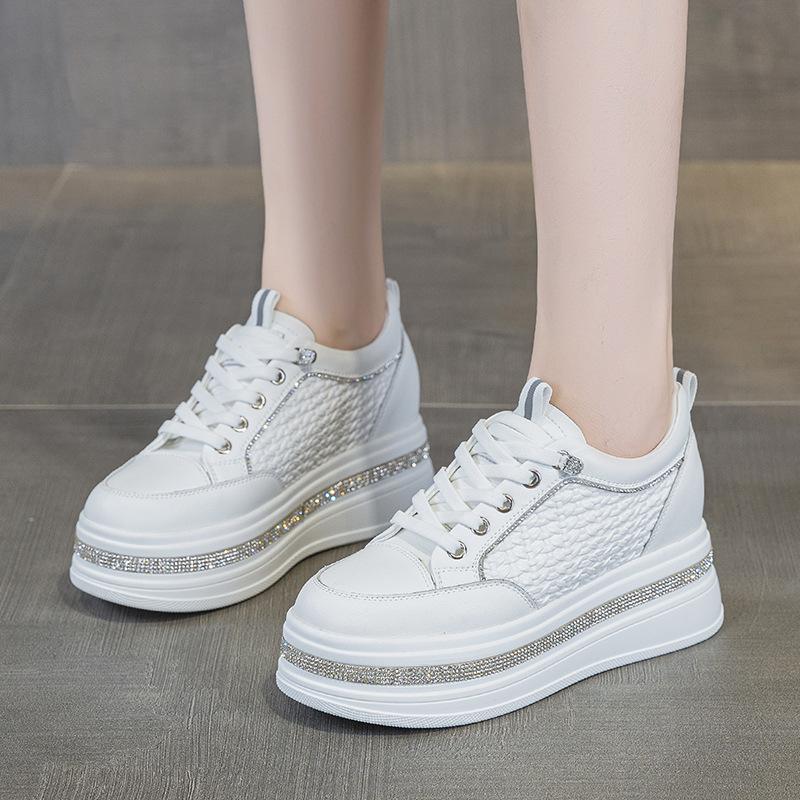 Fashion 7CM Heel Sneakers for Women Genuine Leather Platform Wedge Women Casual Shoes Women Bling Walking Shoes Fashion Sneakers Pumps