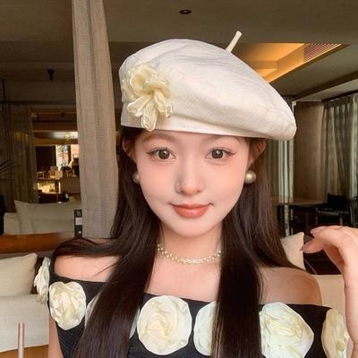 French Style Painter Hat Versatile Artist Cap Elegant Flower Beret  Women/Girls