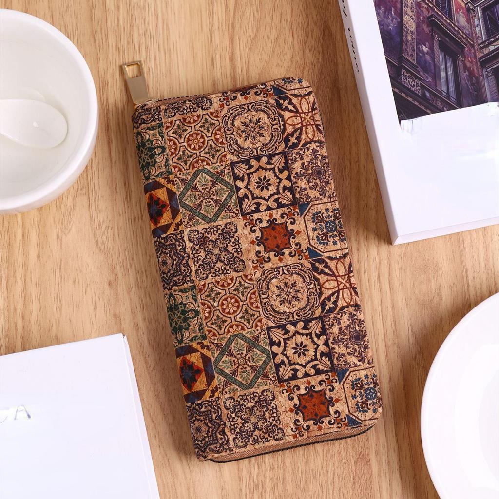 Retro Paisley och blommönster lång plånbok, Kopplingsväska Dragkedja runt bohemisk damplånbok, stor kreditkortshållare