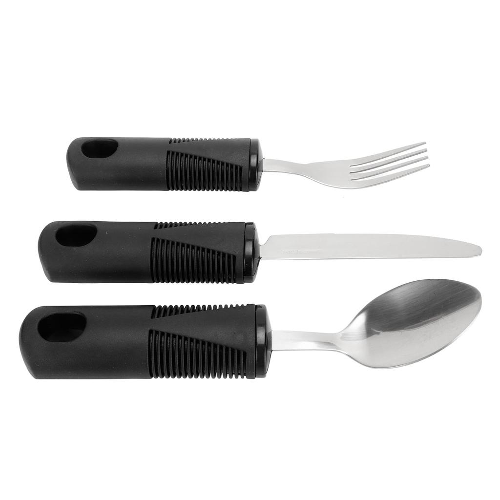 3 Stück Haushaltsutensilien Edelstahl Breitgummi-Griff Löffel Gabel Set Utensilien