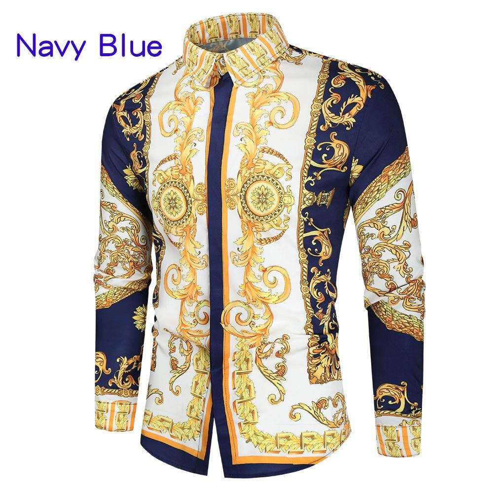 Luxury Royal Shirt Men Casual Slim Fit Long Sleeve Men Paisley Print Shirt Camisa Social Masculina Manga Longa Prom Party