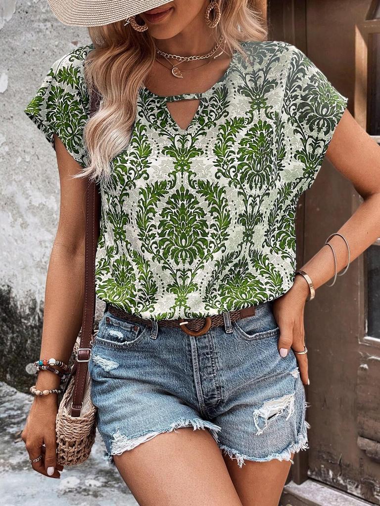 Women's Floral Print Short Sleeve T-Shirt , Summer Casual Outfit