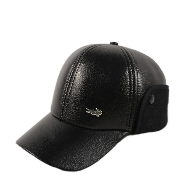 Męskie zimowe skórzane czapki typu „kaczy dziób” z ciepłymi nausznikami dla osób w średnim i starszym wieku