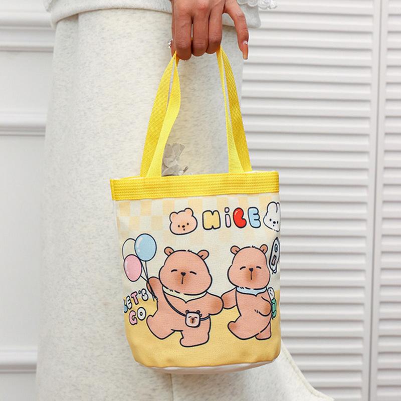 1Pc Large Capacity Capybara Canvas Bags Cartoon Patterns Lightweight Student Document Bag Shopping Bag Cute Casual Handbag