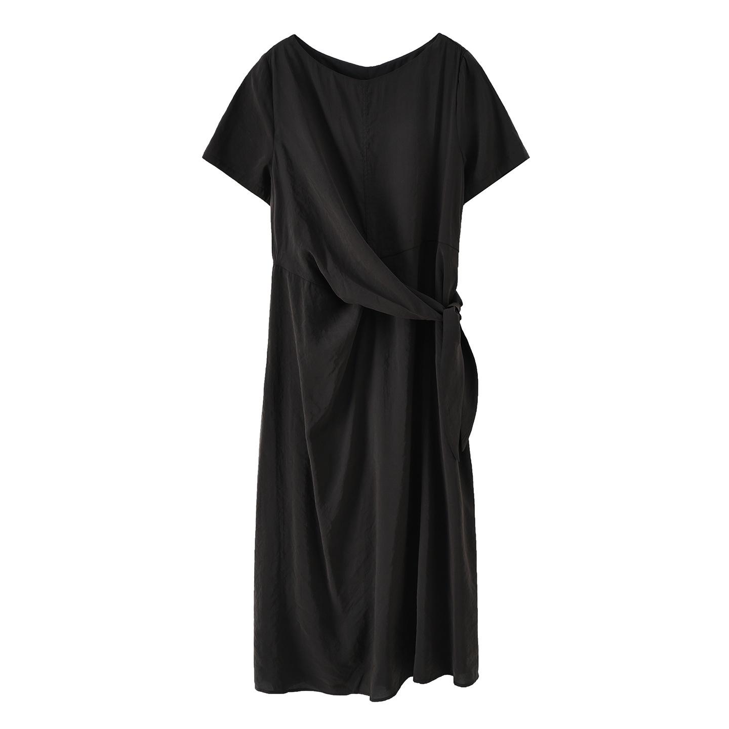

Elegant Commuting Plus Size Women s Shirt Dress - Summer 2026 Waist-cinching Slimming Lace-up Long Dress XL (130-145 lbs) чёрный