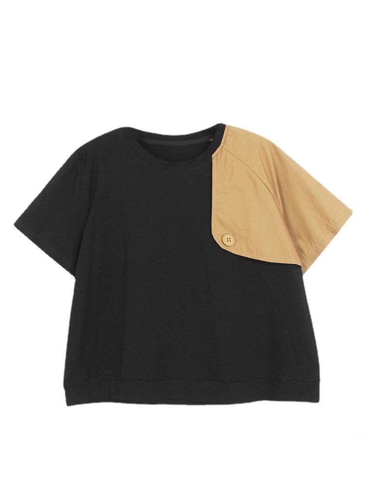 

XITAO Контрастный цвет Пэчворк футболка WLD11032