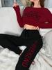 Women's Autumn European & American Home Wear Pajama Set: Long-Sleeve Letter Top & Long Pants Casual Two-Piece