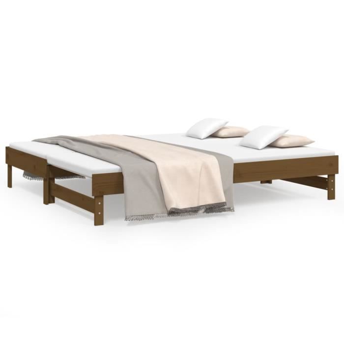823377 vidaXL Sliding Bed Honey Brown 2x(100x200) Cm Solid Pine Wood