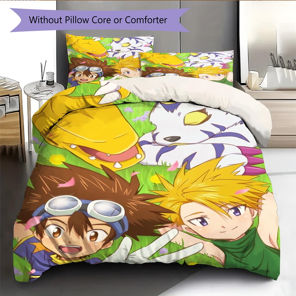 Digimon CharactersPattern Bedding Quilt Set Home Decoration Gift (1 * Duvet Cover + 2 * Pillowcase Without Core)