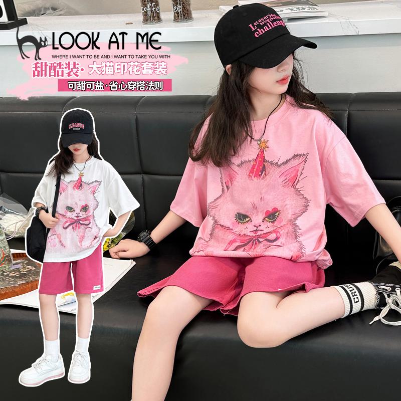 Girls' Summer Casual Set New Korean Style Fashionable Loose Girls' Summer Short Sleeved Shorts Set