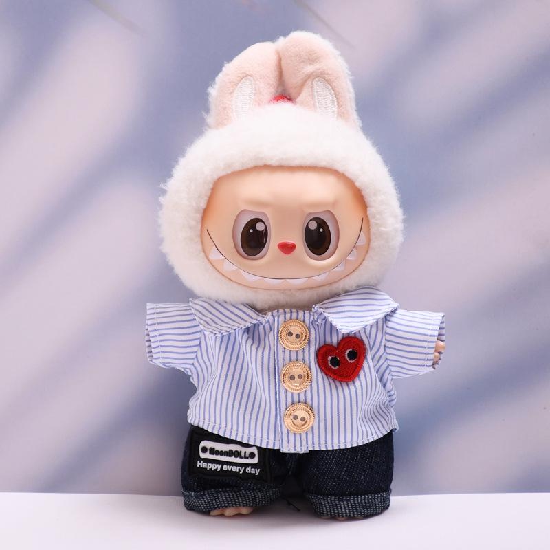 

For 17cm Labubu Clothing Set Heart-shaped Striped Shirt Glasses Shoes V1 V2 V3 Labubu Clothes Outfit DIY Doll Accessories Toys No dolls