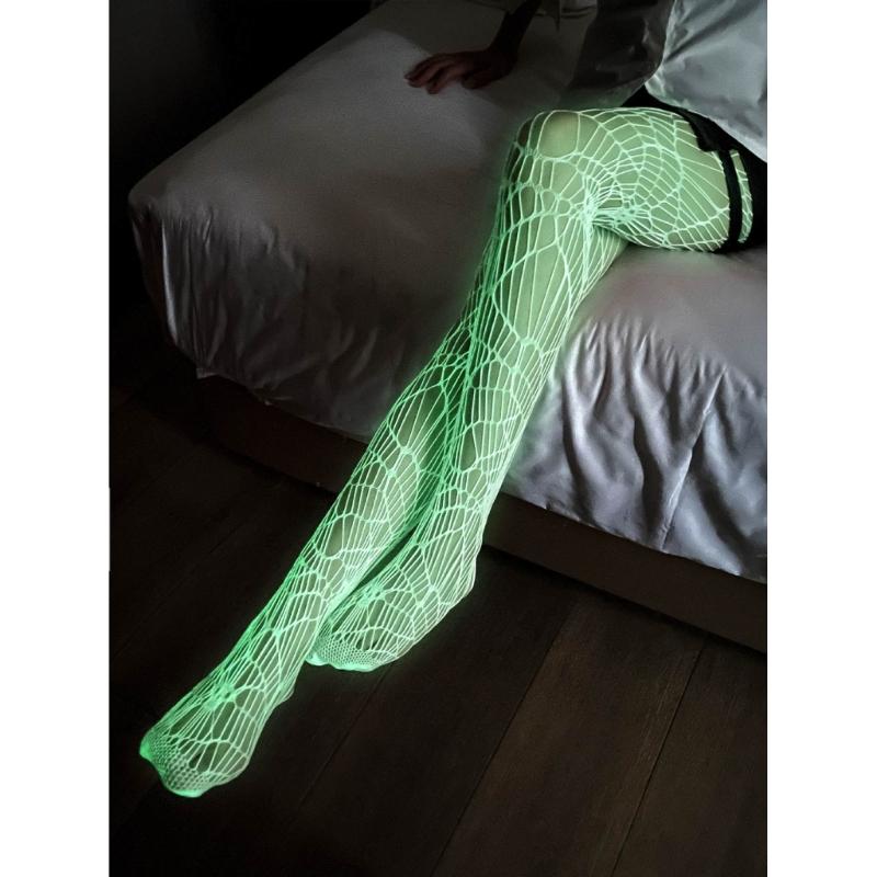 Luminous Glowing Jumpsuit Socks Stockings Fishnet Tights High Waist Fishnet Leggings Thigh Highs Stocking for Women Girl