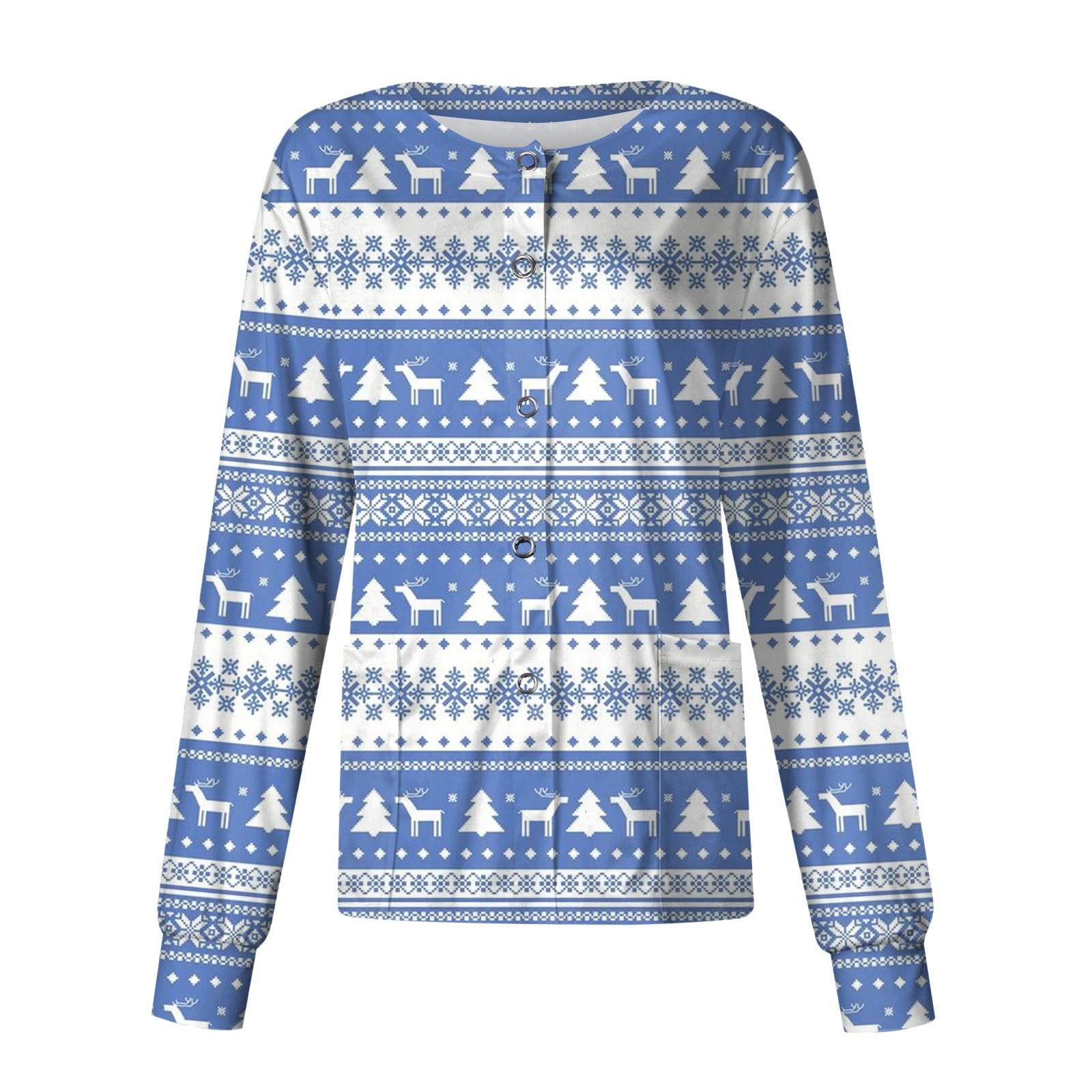 

Женский однобортный защитный комбинезон с длинным рукавом и рождественским принтом, карманный рабочий воротник-стойка, кардиган, куртка, топ S