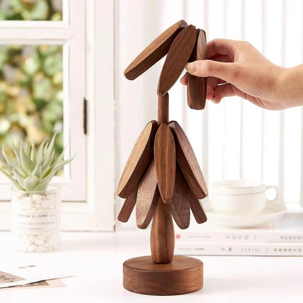 Anti Scald Wooden Trivets Decorative Heat Resistant Tree Design Stand Table Mat Coaster Insulation Pad Bowl Walnut Tree Design