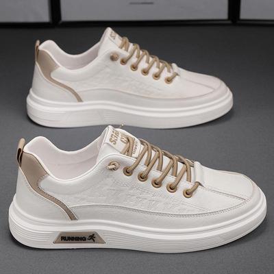 Men's Spring Korean Style Casual Low-Top White Sneakers - Large Sizes Available