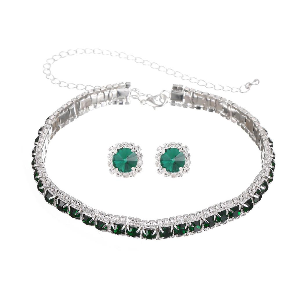 Premium Temperament, Shiny Rhinestone Necklace, Earrings, Two-piece Set, Fashionable Emerald Necklace, Earrings.
