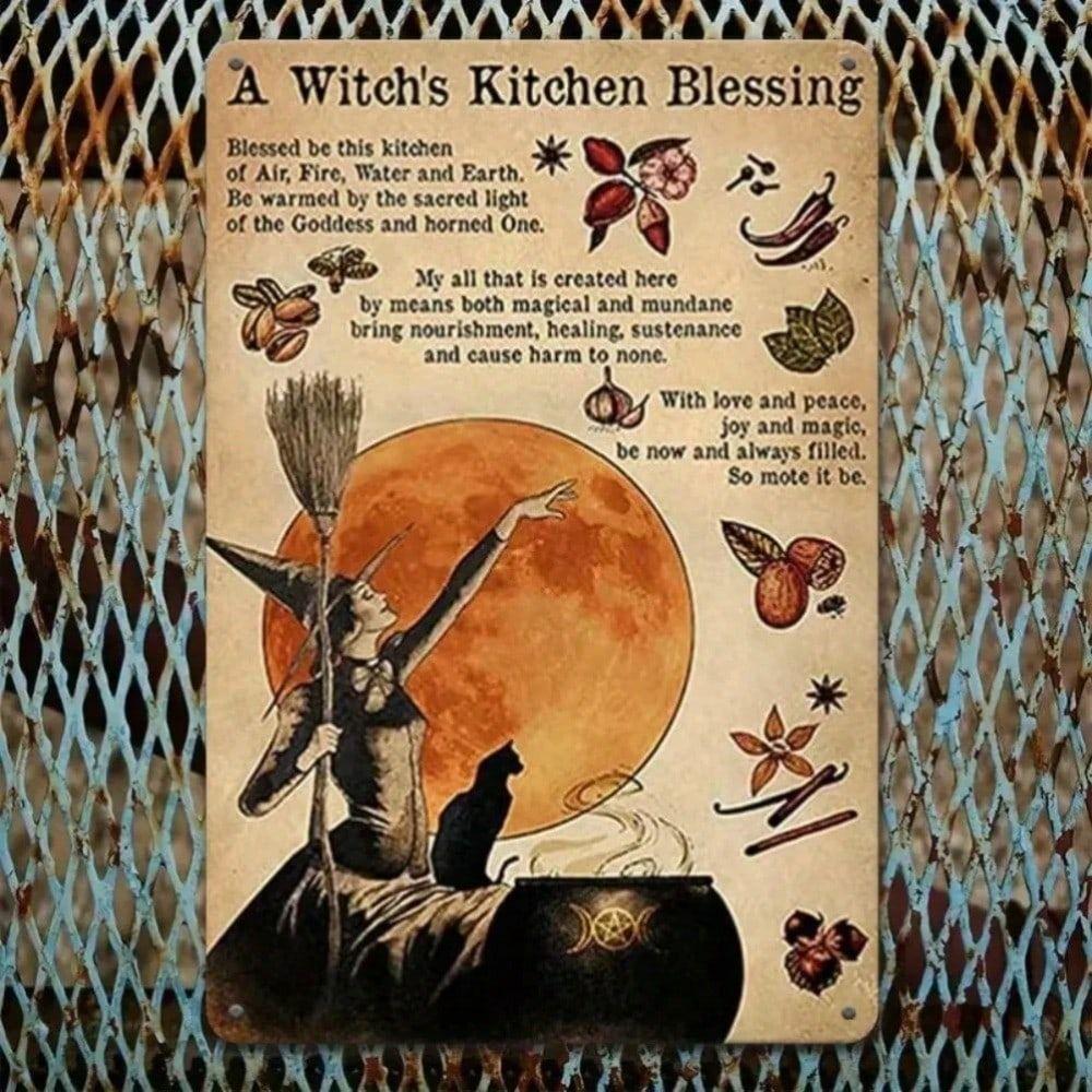 Vintage Witch Kitchen Metal Tin Sign Wall Decor 8x12 Inch