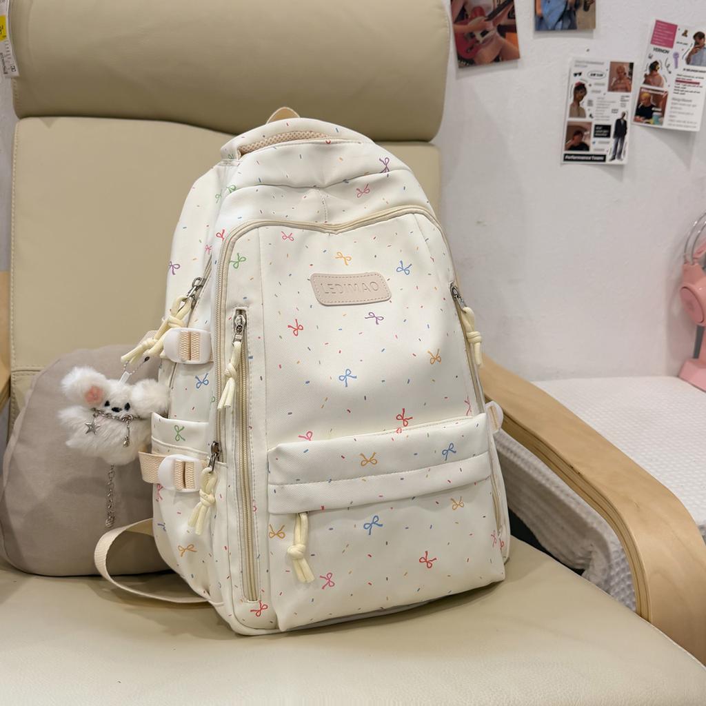 Schoolbag Korean version ins Sweet student schoolbag Color bow schoolbag Solid color polka dot student schoolbag Large capacity schoolbag
