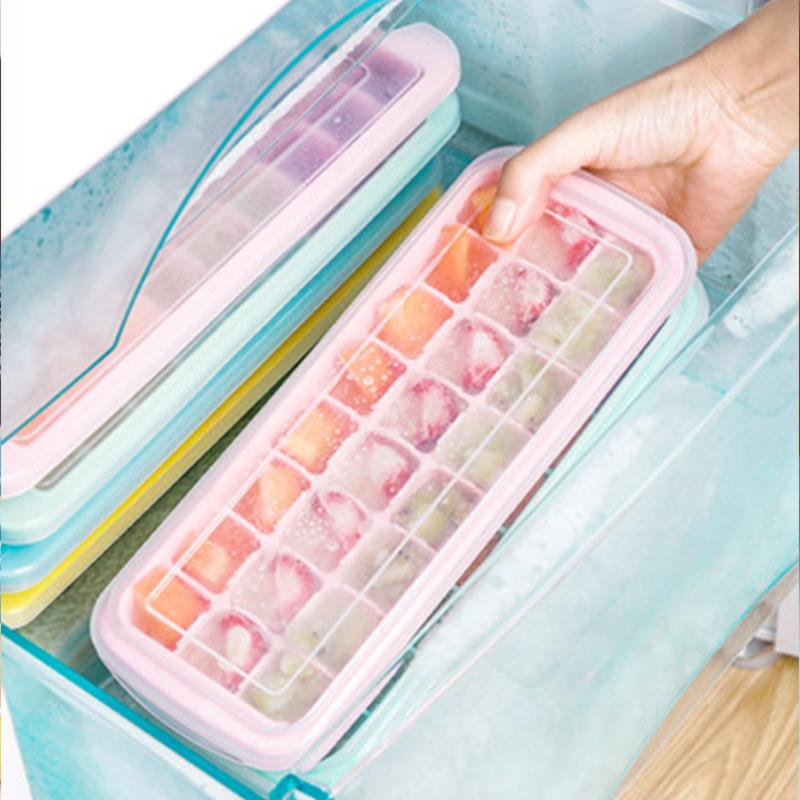 24 Grid Ice Cube Tray Food Grade Silicone Ice Mold with Lid Home DIY Ice Cream Ice Cube Maker Cold Drink Kitchen Bar Accessories