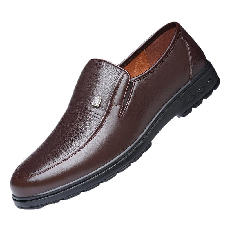 Old man head casual leather shoes men's autumn cowhide business breathable soft sole black middle-aged dad men's shoes 80801
