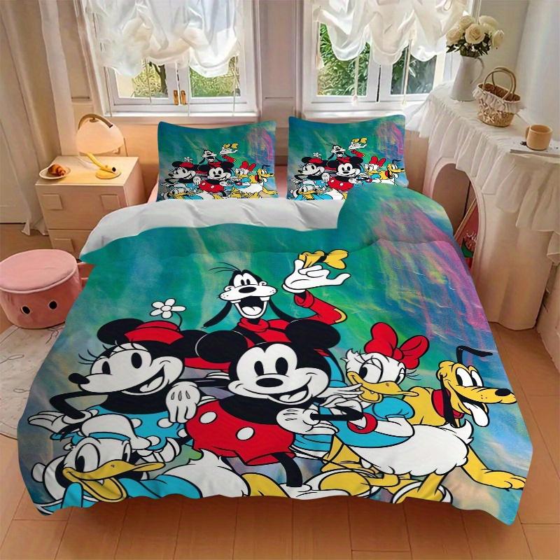 3pcs Mickey Minnie Goofy Pluto Donald & Daisy Duck Bedding Set 1 Soft Quilt Cover + 2 Pillowcases, Machine Washable