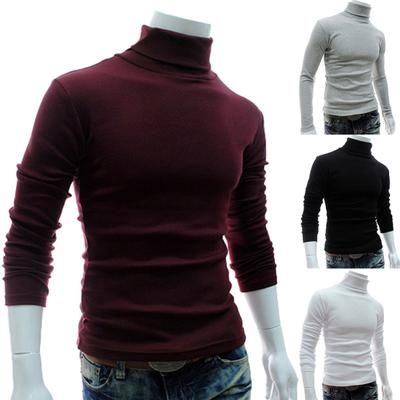 Men Fashion Solid Color Long Sleeve Turtleneck Sweater Slim Fit Knitted Pullover