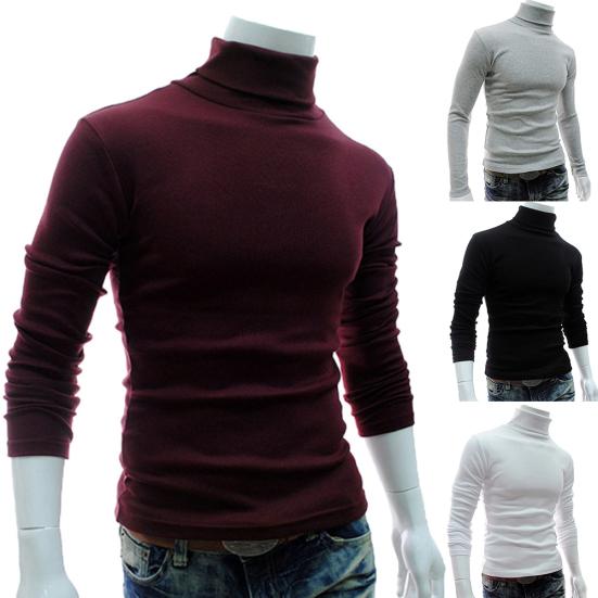 Men Fashion Solid Color Long Sleeve Turtleneck Sweater Slim Fit Knitted Pullover