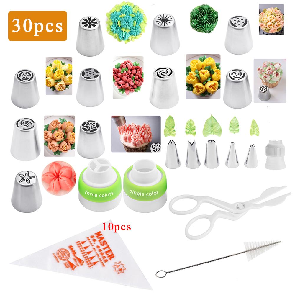 30pcs Russian Tulip Icing Piping Nozzles Pastry Cream Tips Stainless Steel Pastry Nozzles Confectionery Tool Baking Pastry Bag