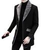 Men Business Jacket Medium Length Single-breasted Solid Color Plush Collar Autumn Winter Woolen Coat Windbreaker Streetwear