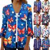 Women's Loose Casual Independence Day Printed Seven Sleeve Button Down Shirt Cardigan Top